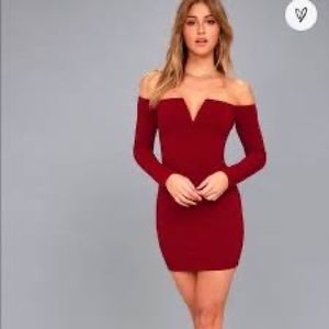 Lulu’s Over The Swoon Red Wine Off the Shoulder Bodycon Mini Dress XS